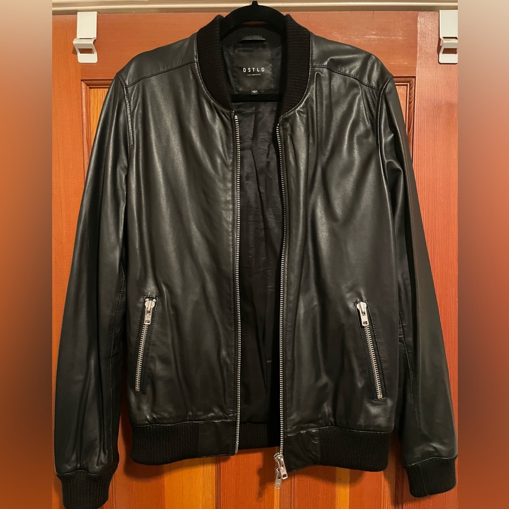 DSTLD Men’s Leather Bomber Jacket Black Medium